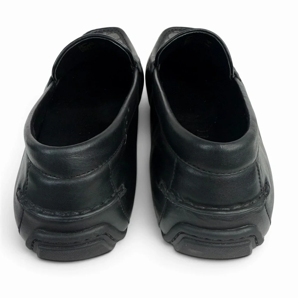 Coach Liam Driver Black Leather Loafers with Jacquard Logo Print Size 11.5 US